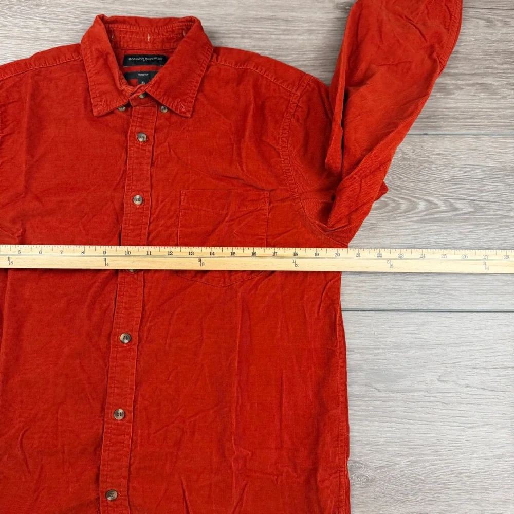 Banana Republic Mens Slim Fit Corduroy Button Down Shirt Orange M